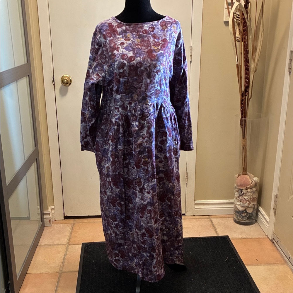 Floral Long Sleeve Dress Linen